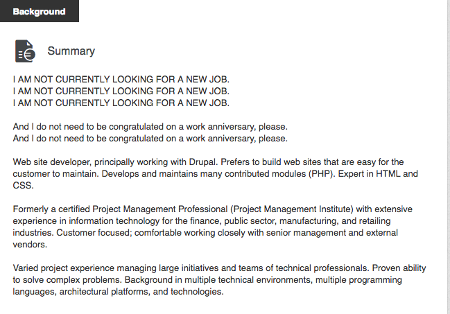 Funny Anti-recruiter LinkedIn Profile